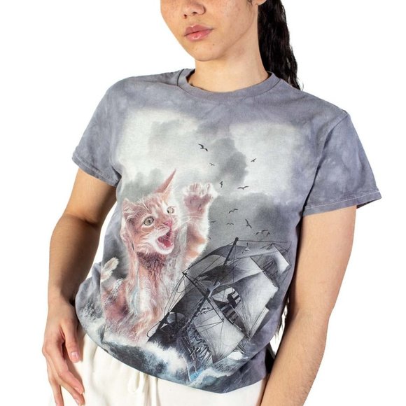 The Mountain Krakitten Cat Kitten Ship Ocean Kitty Pirate Grey T-Shirt S-3X - Picture 2 of 5